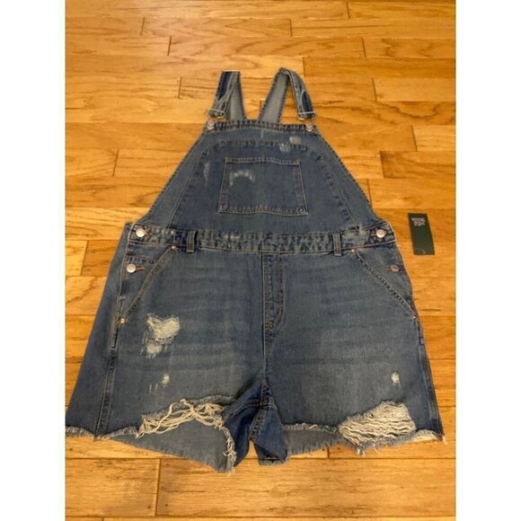 NWT Wild Fable women's Distressed Denim Overall Shorts Adjustable Straps sz XXL - Picture 1 of 10